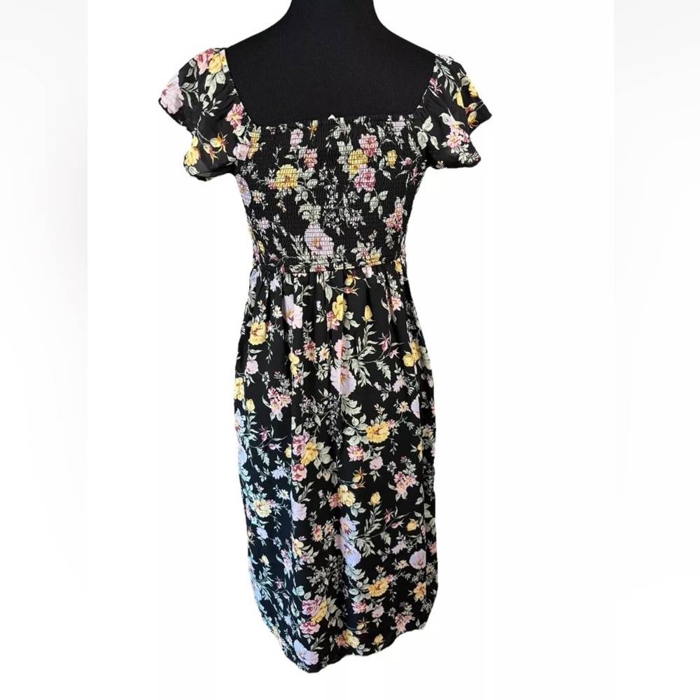 NWT Abercrombie & Fitch Floral Dress Black Small S Off the Shoulder Midi Length - Picture 4 of 5